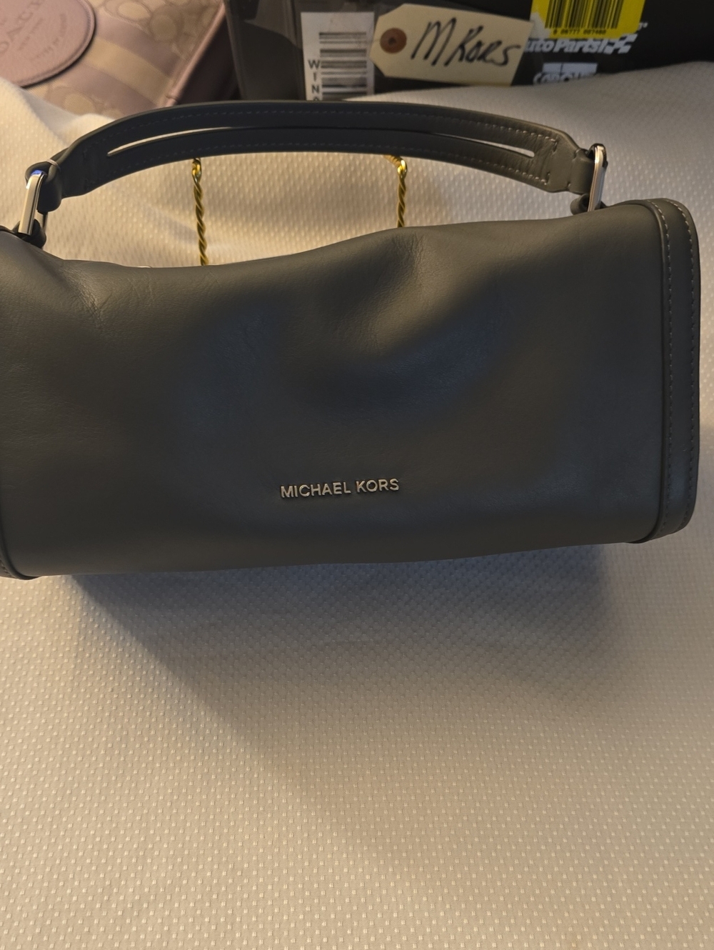 Michael Kors Slate Gray Leather Shoulder Bag with Gold Accents
